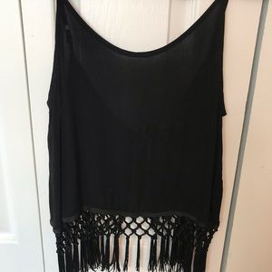 Black Fringe Tank Top